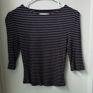POPSUGAR Black & White Striped Ribbed Top Size Small